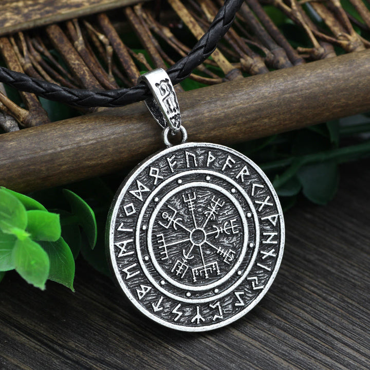 WorldNorse Vegvisir Rune Round Necklace - Silver - With Leather Rope - image 6