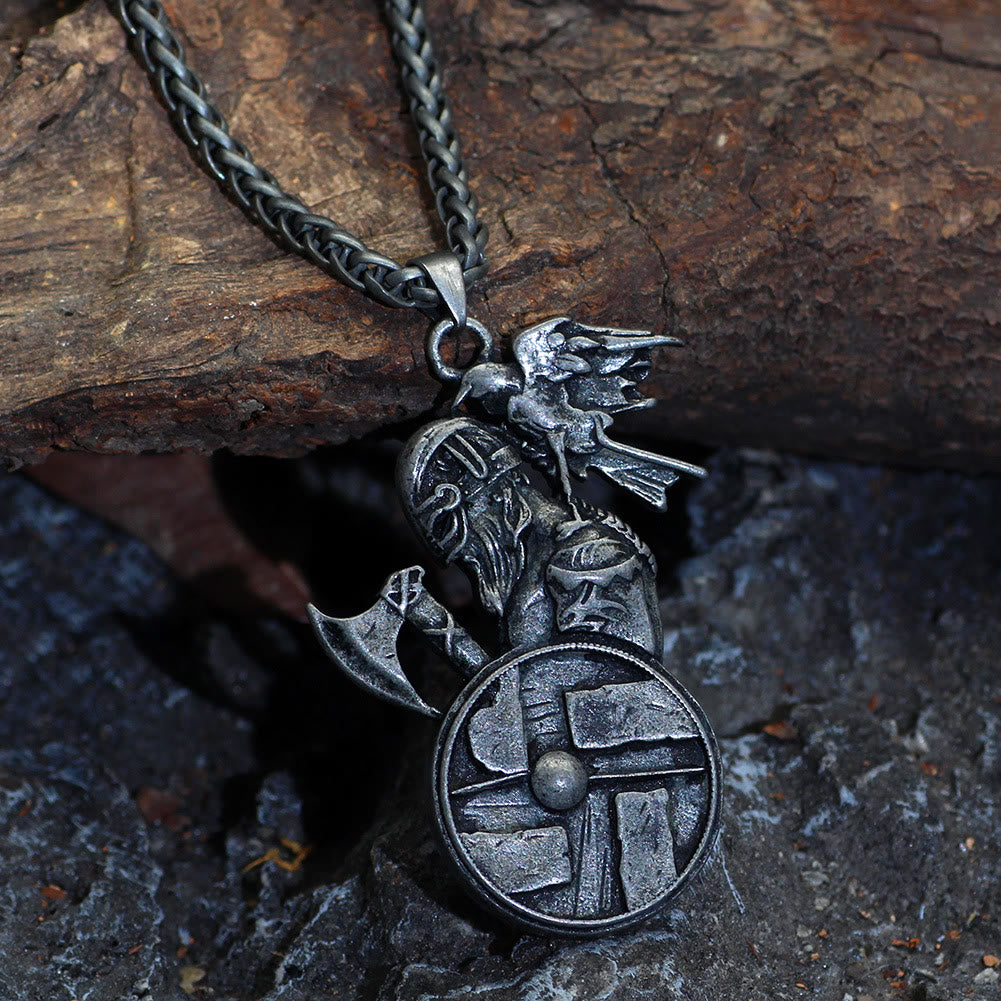 WorldNorse Viking Axe Shield Raven Necklace - Retro Silver - image 3