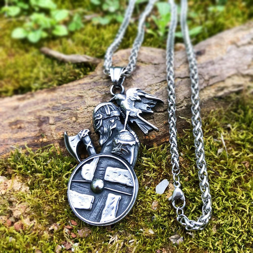 WorldNorse Viking Axe Shield Raven Necklace - image 2