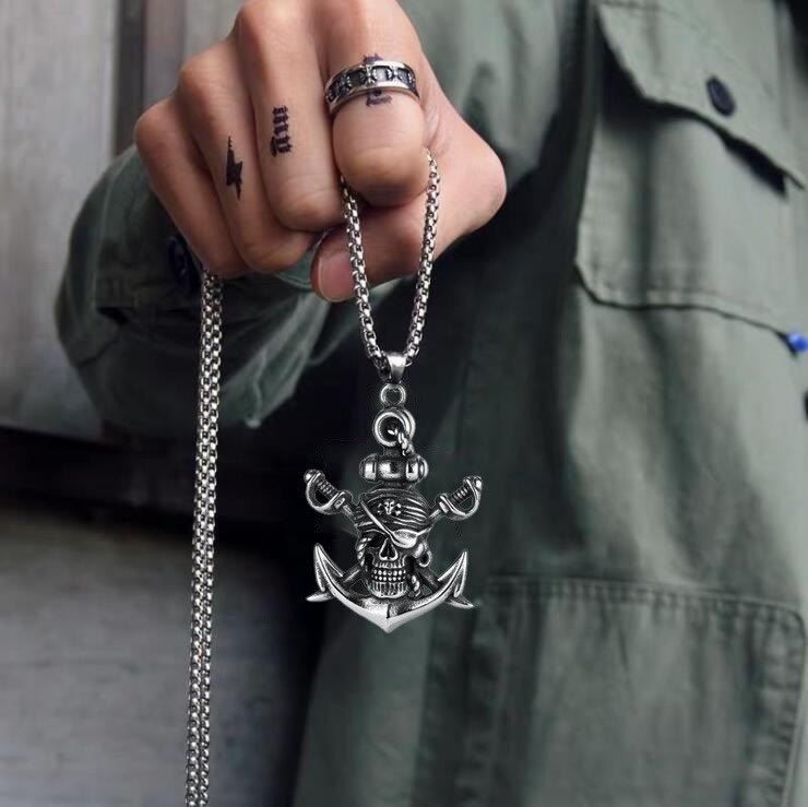 WorldNorse Pirate Skull Anchor Necklace