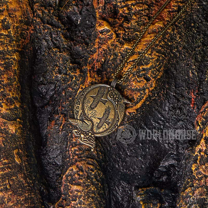 WorldNorse Odin Viking Raven Necklace - Retro Bronze - With Chain - image 7