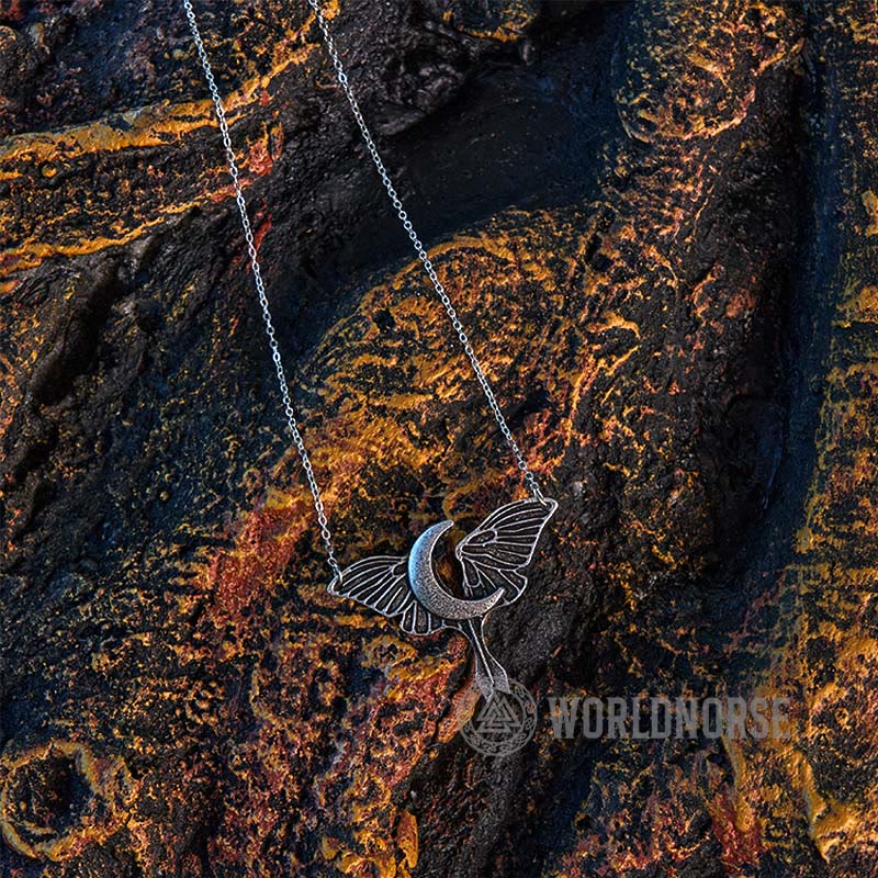 WorldNorse Gothic Moon Moth Dangle Necklace - image 3