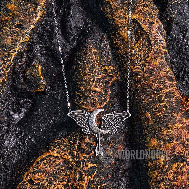 WorldNorse Gothic Moon Moth Dangle Necklace - image 2