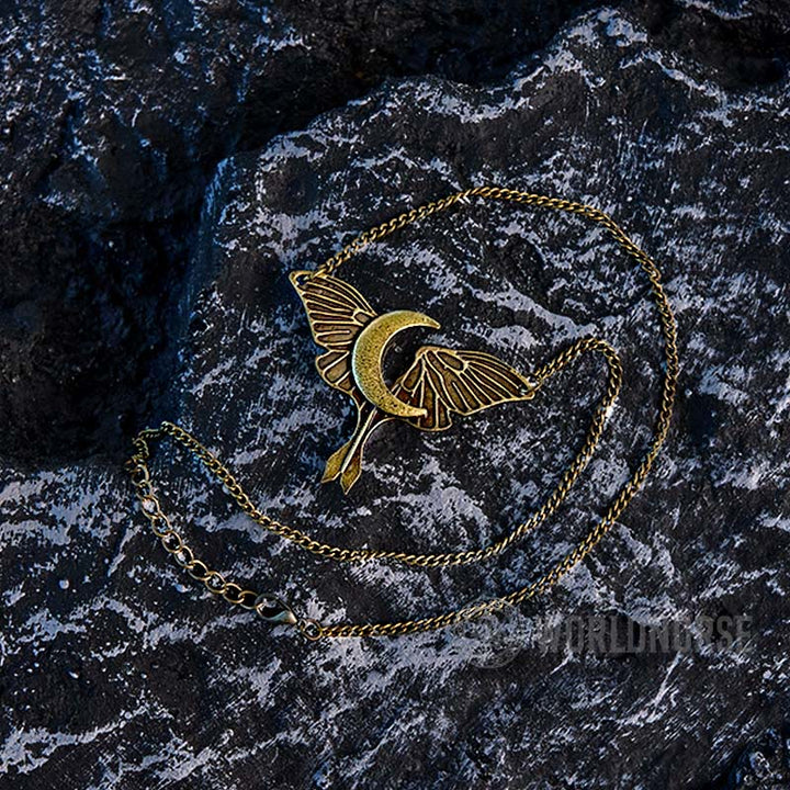 WorldNorse Gothic Moon Moth Dangle Necklace - image 11