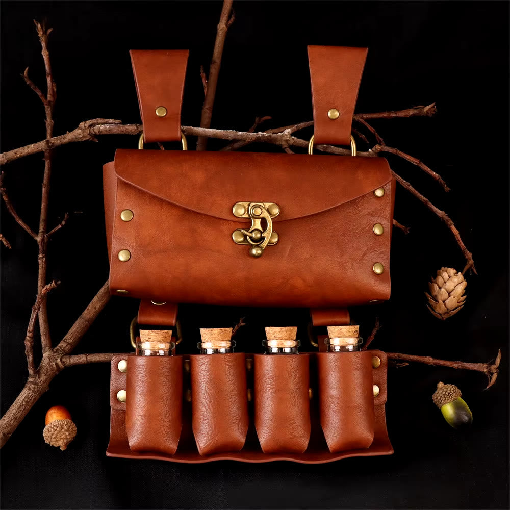 WorldNorse Medieval Witch Leather Belt Pouch Bag - Bag + 4 Bottles - Brown - image 8