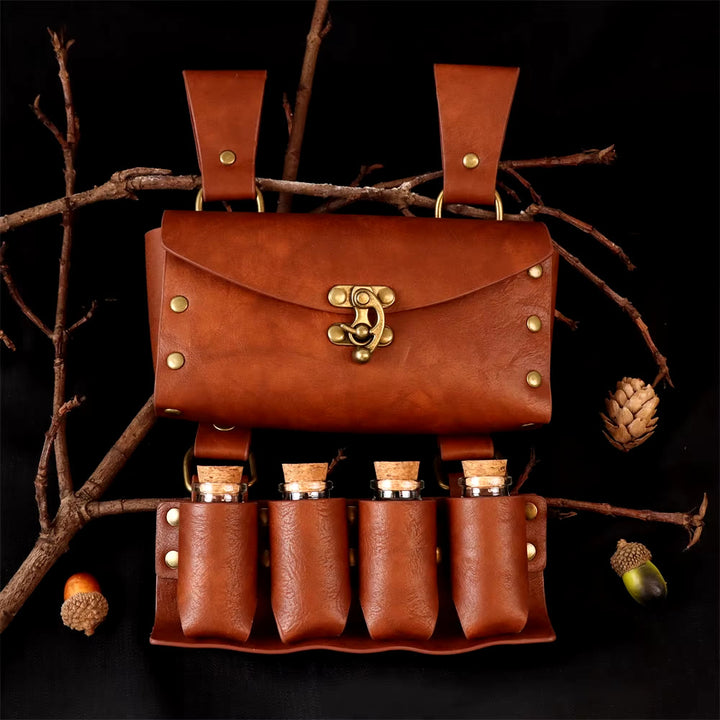 WorldNorse Medieval Witch Leather Belt Pouch Bag - Bag + 4 Bottles - Brown - image 8
