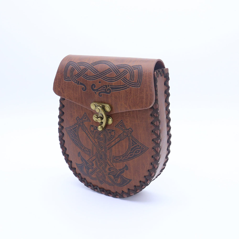 WorldNorse Viking Axe Norse Dragon Wolves Leather Belt Pouch Bag  - image 1