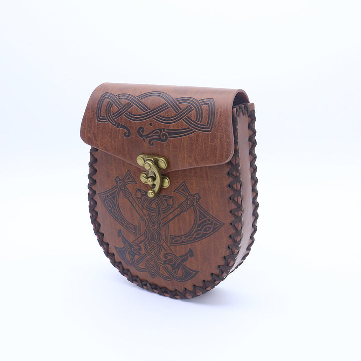 WorldNorse Viking Axe Norse Dragon Wolves Leather Belt Pouch Bag  - image 1