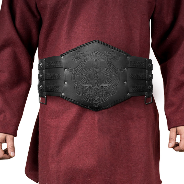 WorldNorse Norse Dragon Mjolnir Wolves Celtic Knot Waistband - Norse Dragon + Mjolnir - Black - image 6