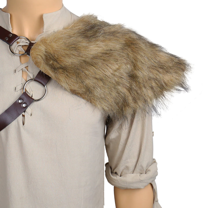 WorldNorse Nordic Leather Strap Fur Single-Shoulder Pauldron - Pauldron - image 0