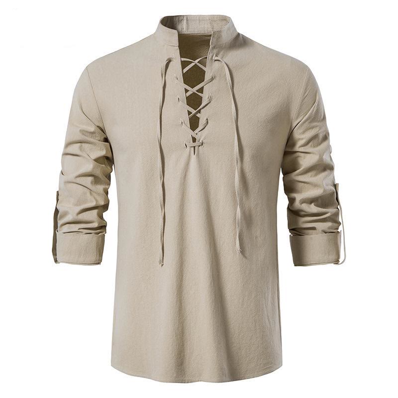 WorldNorse Medieval Lace-Up Pirate Tunic Costume Shirt - Khaki - 3XL - image 1