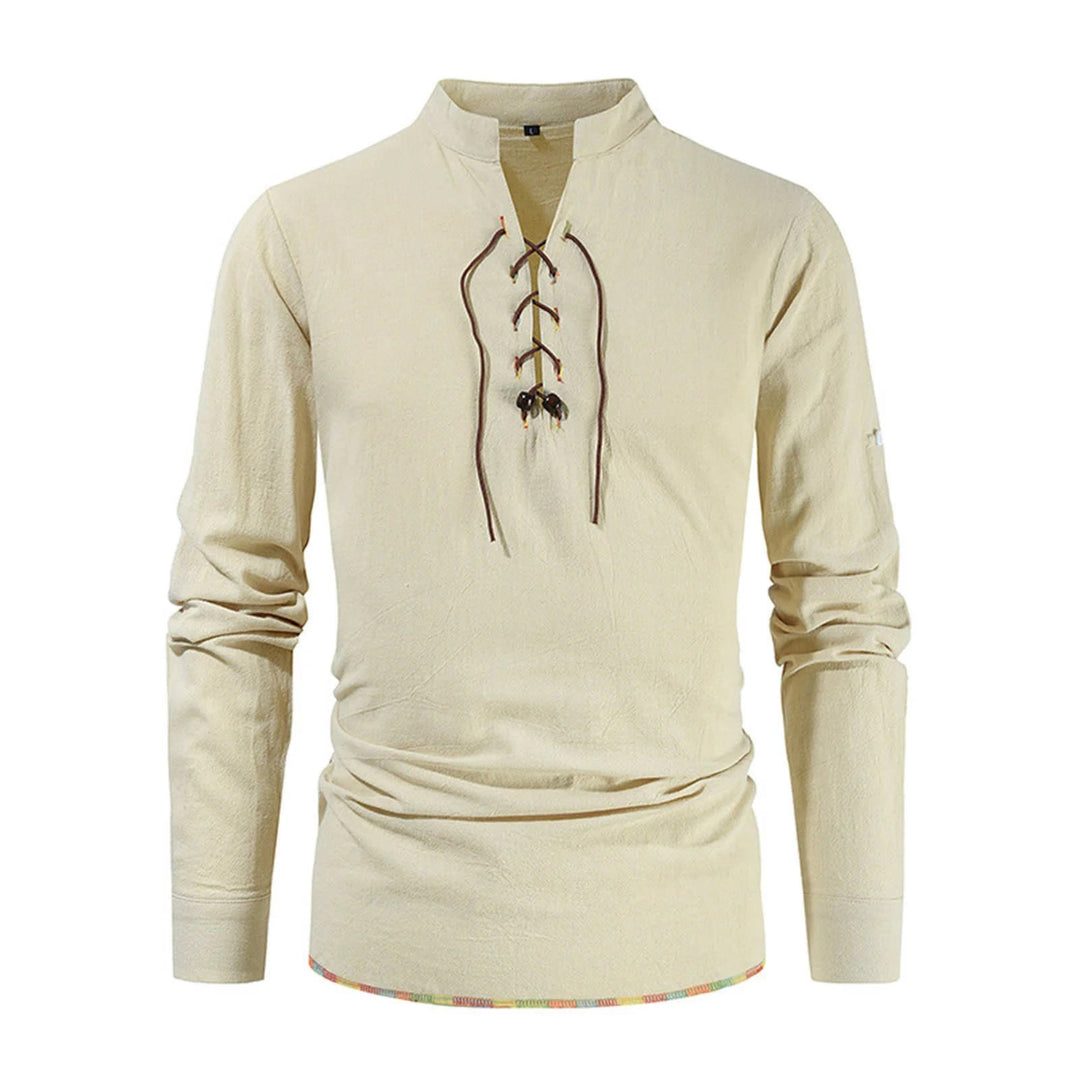 WorldNorse Medieval Colored Hem Stitching Costume Shirt - Khaki - 2XL - image 0
