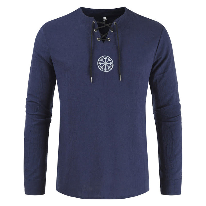 WorldNorse Helm Of Awe Lace-Up Collar Costume Shirt - Navy - 4XL - image 2