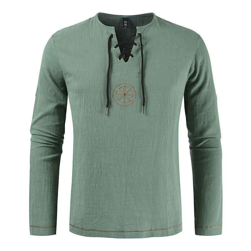 WorldNorse Nordic Lace-Up Collar Costume Shirt - Green - 4XL - image 4