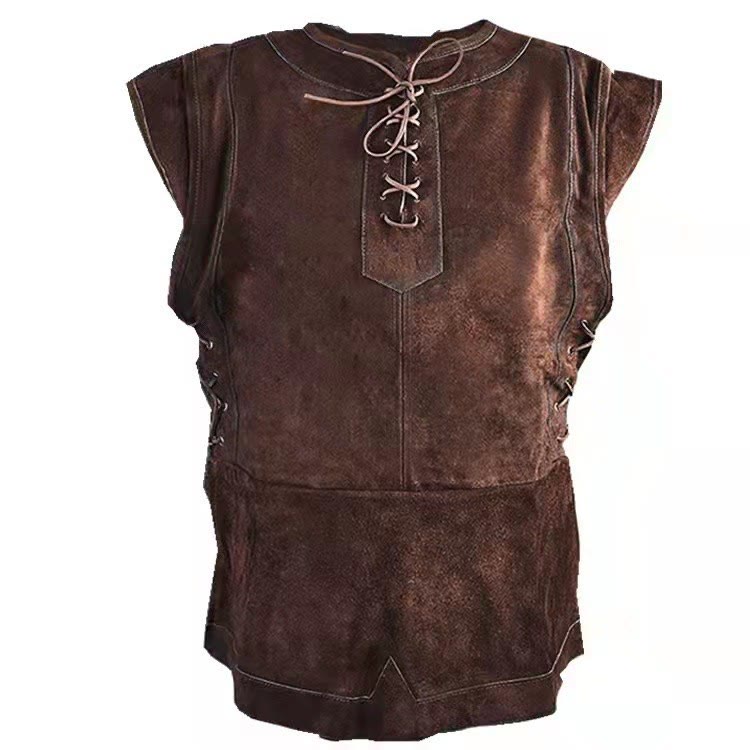 WorldNorse Medieval Faux Suede Lace-Up Costume Waistcoat - Brown - 5XL - image 1