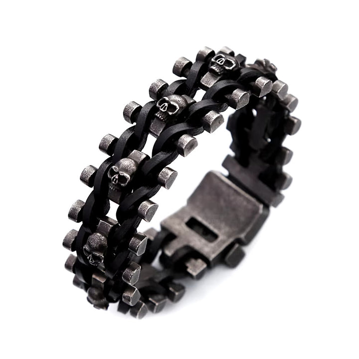 WorldNorse Skull Stainless Steel Leather Bracelet - image 7