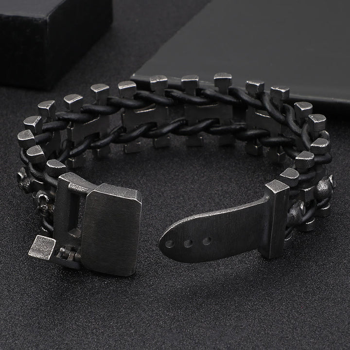 WorldNorse Skull Stainless Steel Leather Bracelet - image 4