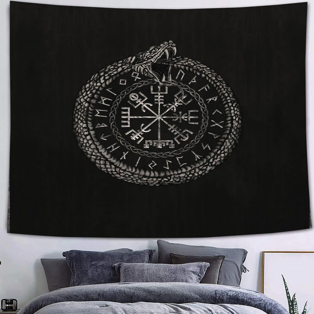 WorldNorse Viking Wolves Rune Tapestry - Jormungandr - Flannel Fabric - 340X180cm - image 4