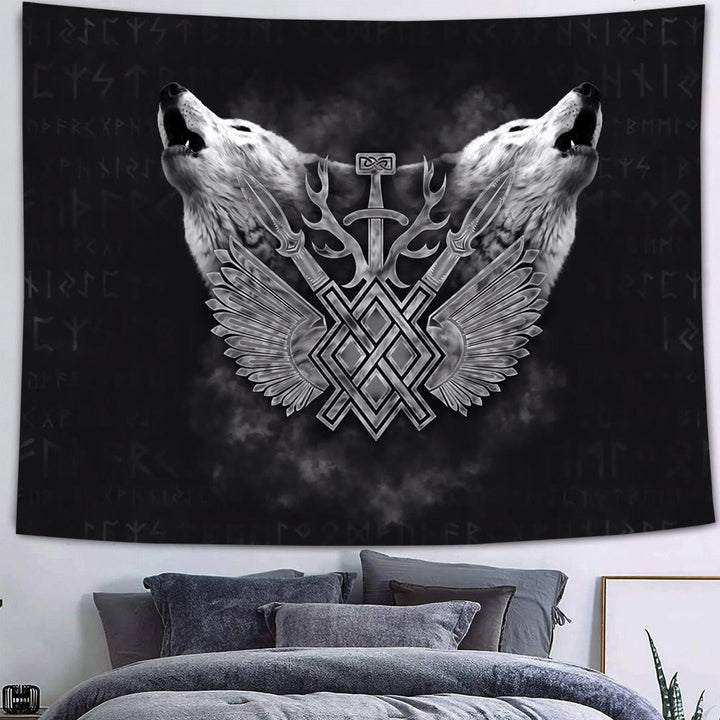 WorldNorse Viking Wolves Rune Tapestry - Wolves - Flannel Fabric - 340X180cm - image 7