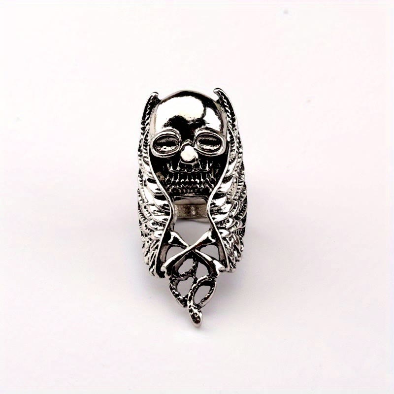 WorldNorse Punk Skull Feather Rock Ring