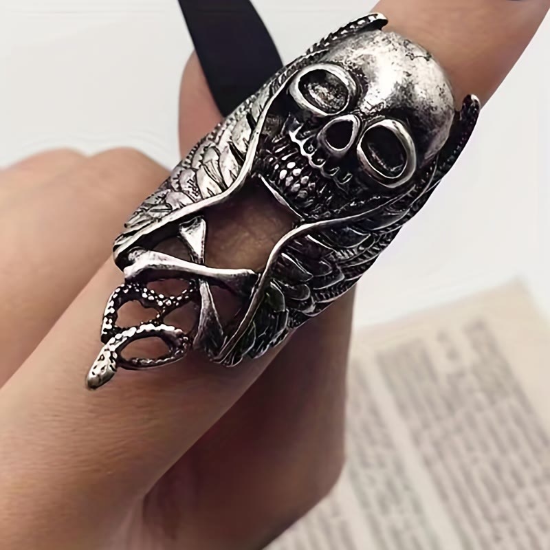 WorldNorse Punk Skull Feather Rock Ring - image 2
