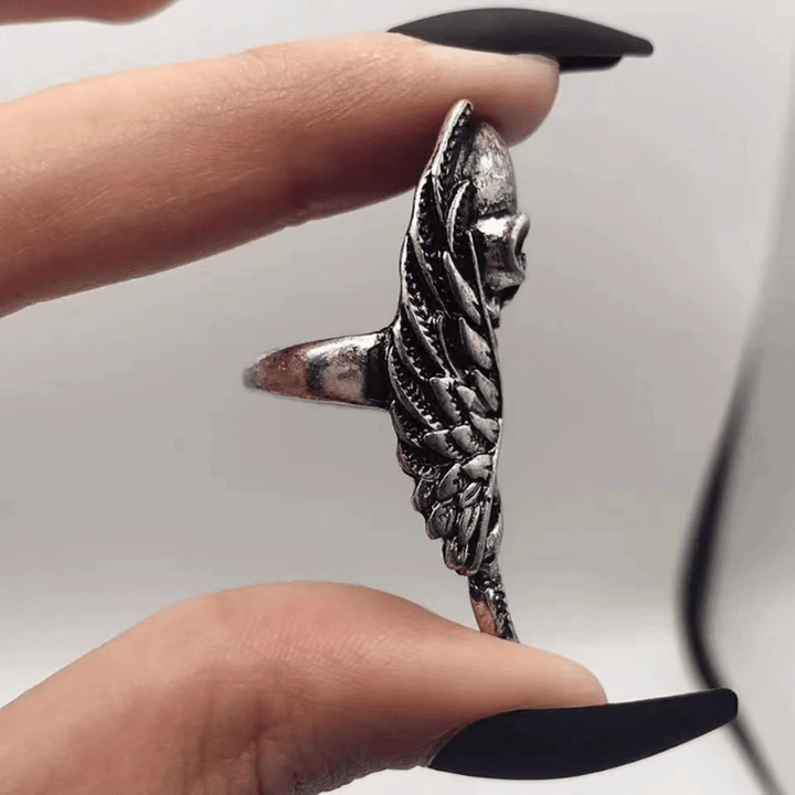 WorldNorse Punk Skull Feather Rock Ring - image 3