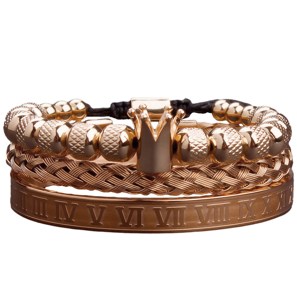 WorldNorse Royal Crown Roman Numeral Bracelet - Rose Gold 3-Piece Set - image 12