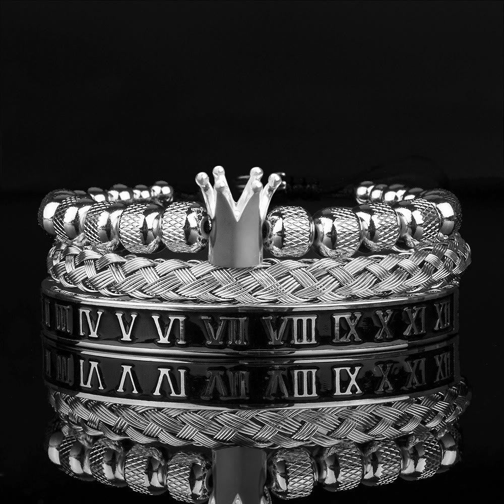 WorldNorse Royal Crown Roman Numeral Bracelet - Silver Drip Oil 3-Piece Set - image 13