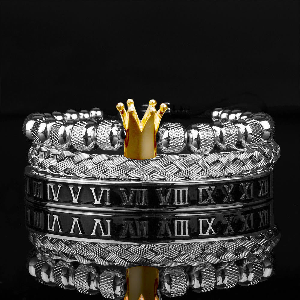 WorldNorse Royal Crown Roman Numeral Bracelet - Silver&Gold Drip Oil 3-Piece Set - image 15