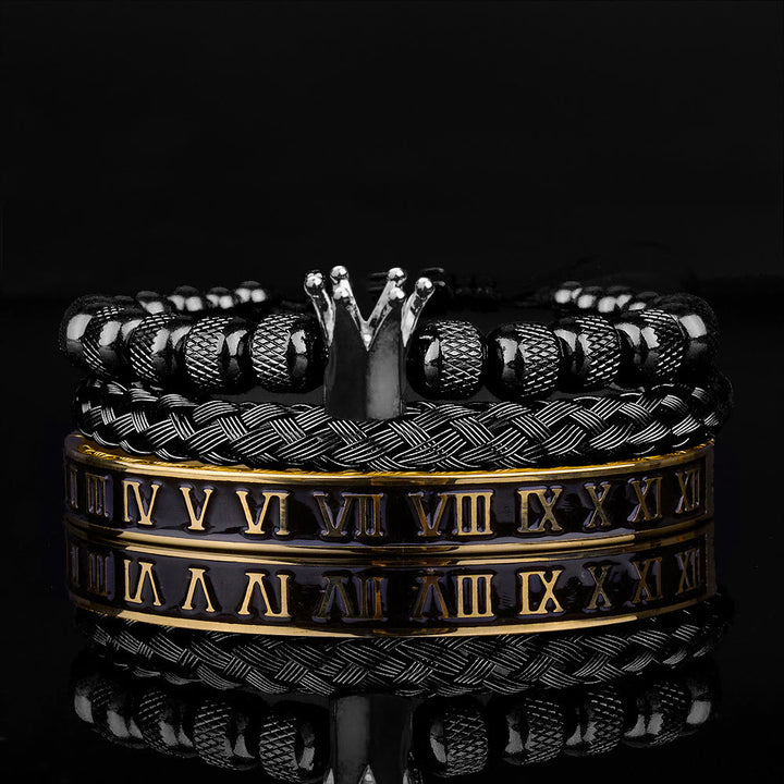 WorldNorse Royal Crown Roman Numeral Bracelet - Black Drip Oil 3-Piece Set - image 20