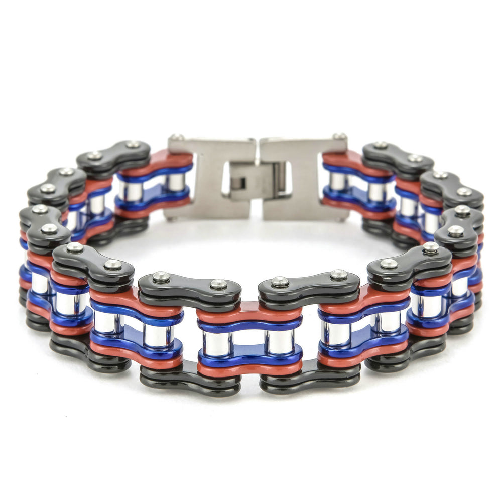 WorldNorse Stylish Motorcycle Chain Bracelet - Black&Red&Blue - image 1