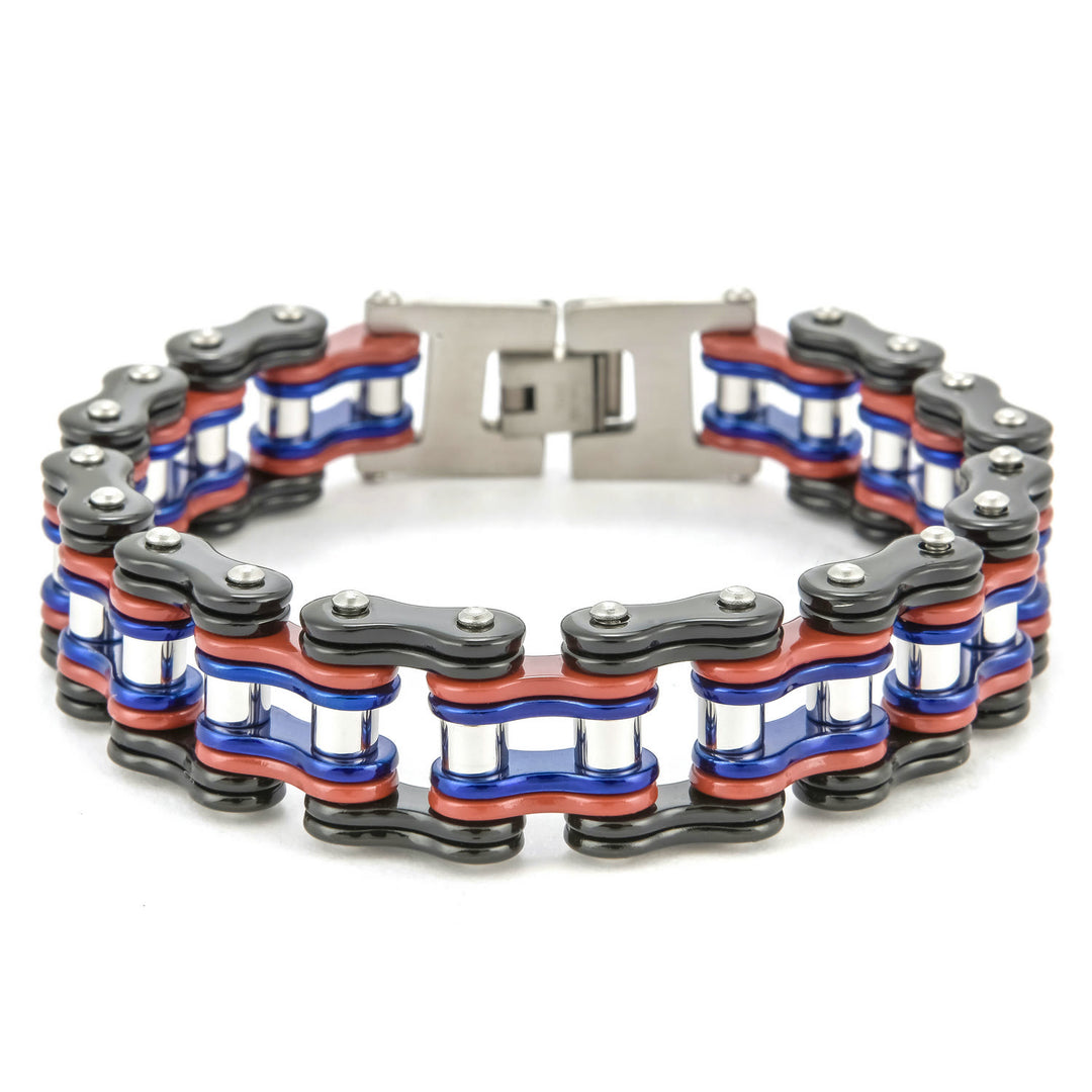 WorldNorse Stylish Motorcycle Chain Bracelet - Black&Red&Blue - image 1