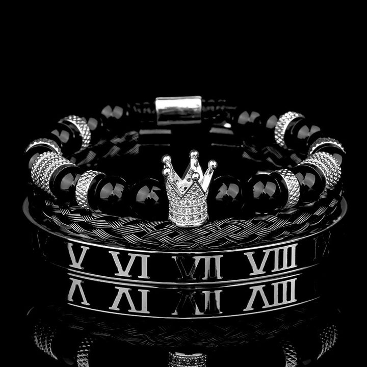 WorldNorse Royal Crown Stones Bracelet Set - Silver Drip Oil - Black Agate - image 22