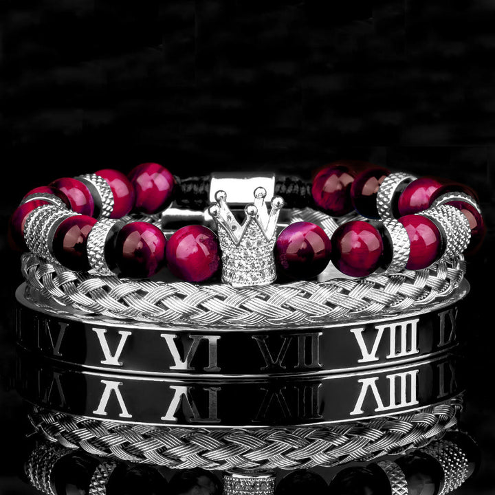 WorldNorse Royal Crown Stones Bracelet Set - Silver Drip Oil - Rose Red Tiger Eye - image 21