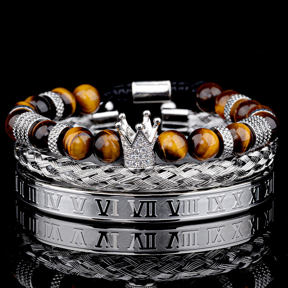 WorldNorse Royal Crown Stones Bracelet Set - Silver Rome - Yellow Tiger Eye - image 7