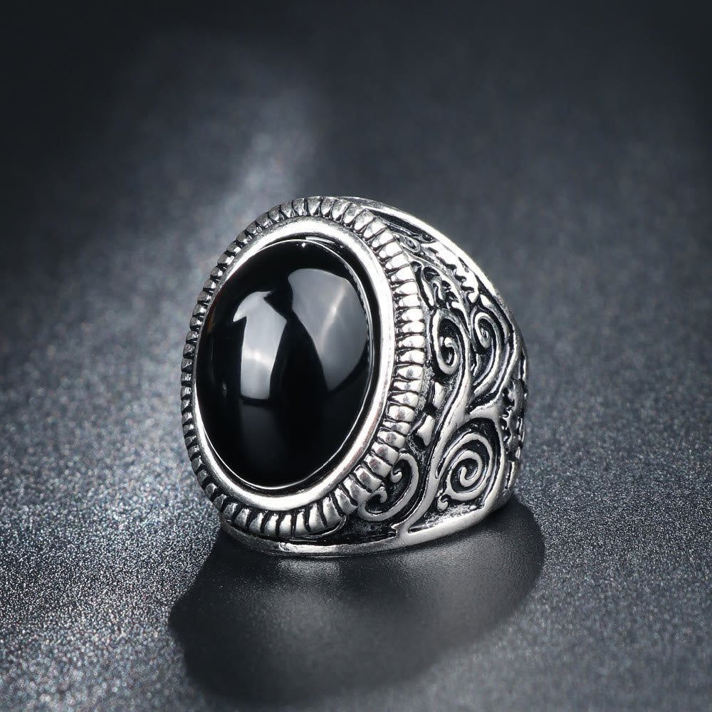 WorldNorse Titanium Steel Vintage Ring with Black Stone - image 1