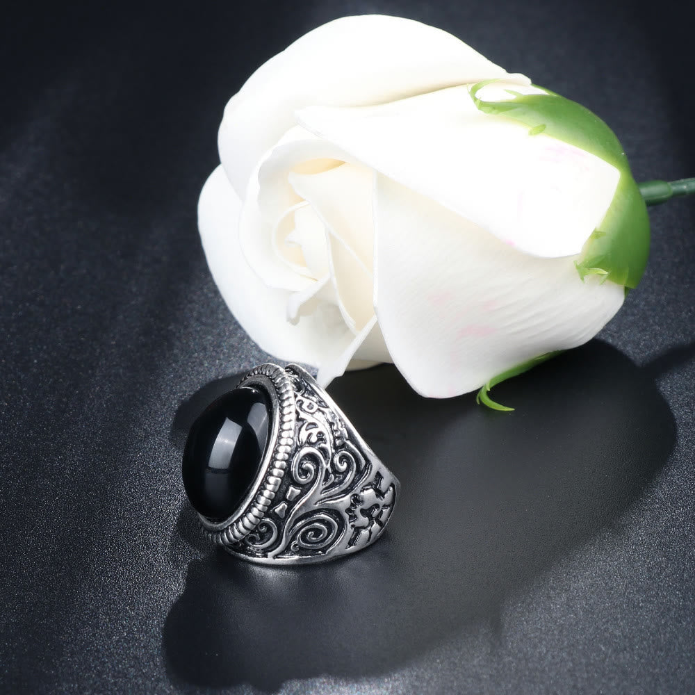 WorldNorse Titanium Steel Vintage Ring with Black Stone - image 2