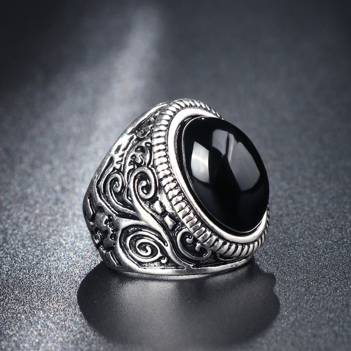 WorldNorse Titanium Steel Vintage Ring with Black Stone - AU Size T1/2 (US 10) - image 0