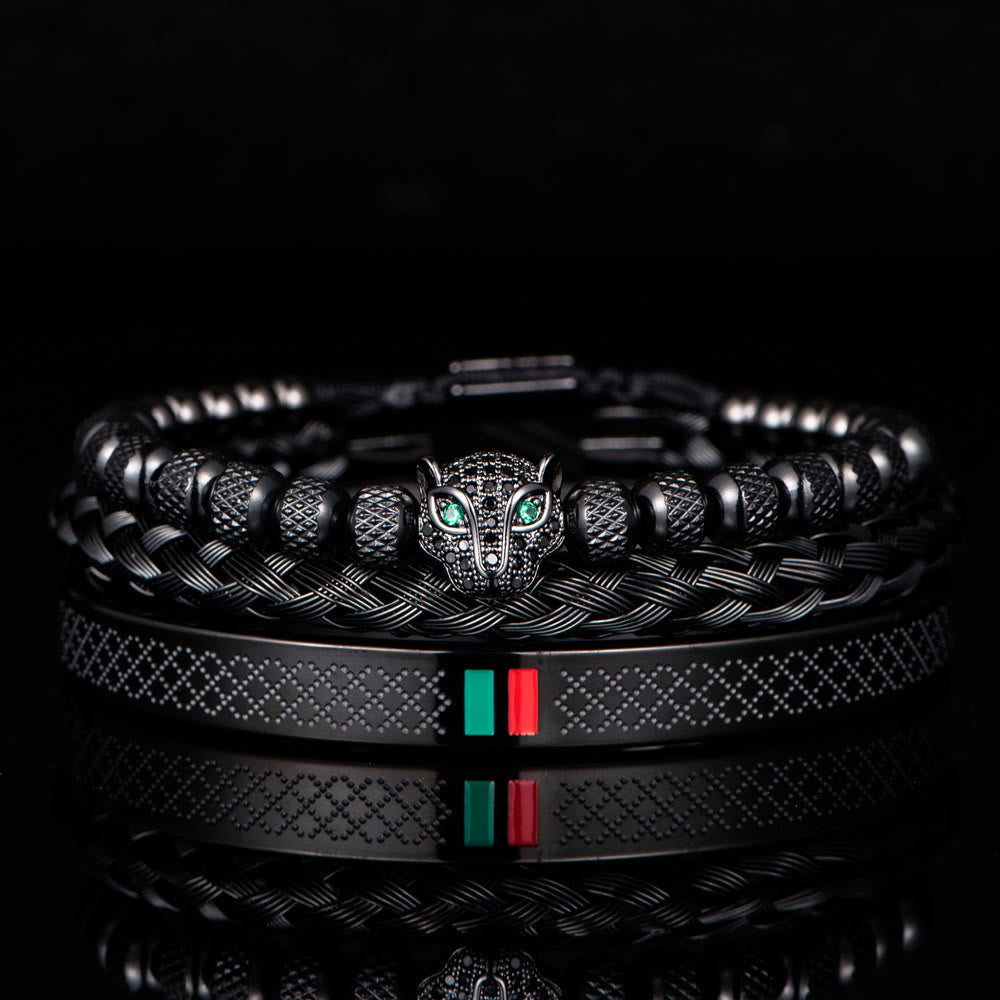 WorldNorse Panther Head Bracelet Set - Black - Black Zircon - image 0