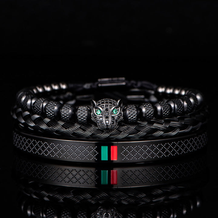 WorldNorse Panther Head Bracelet Set - Black - Black Zircon - image 0