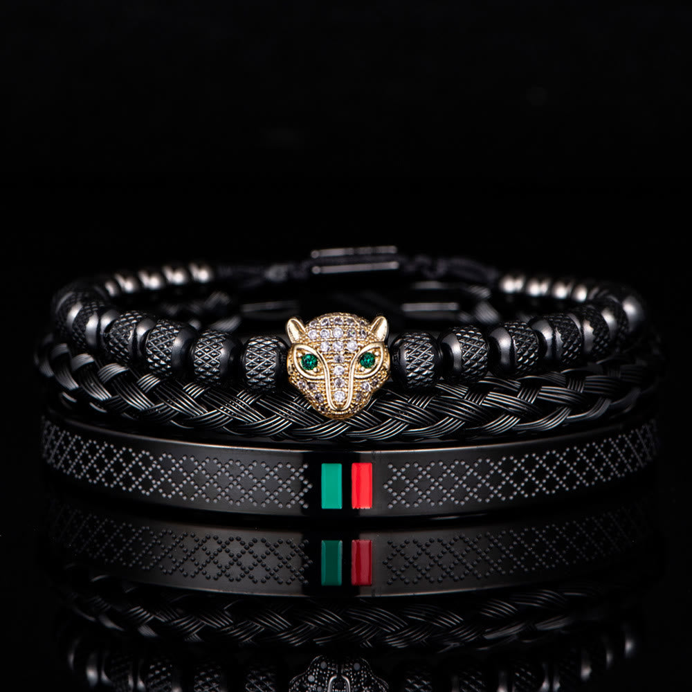 WorldNorse Panther Head Bracelet Set - Black&Gold - White Zircon - image 16