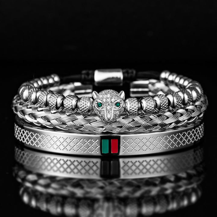 WorldNorse Panther Head Bracelet Set - Silver - White Zircon - image 8