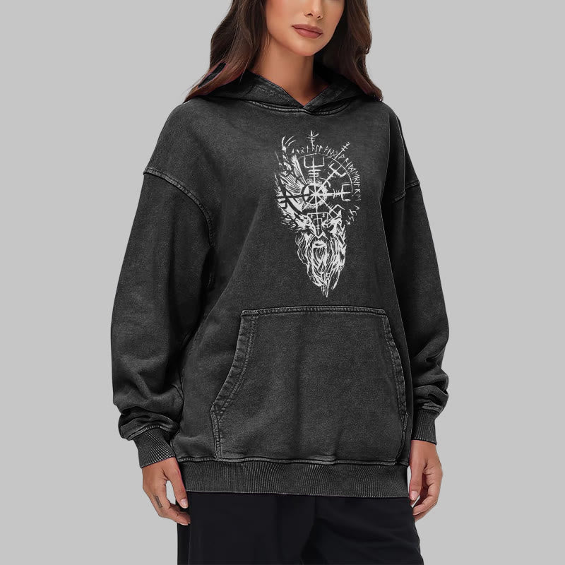 WorldNorse Viking Old Man Vegvisir Washed Hoodie - image 8