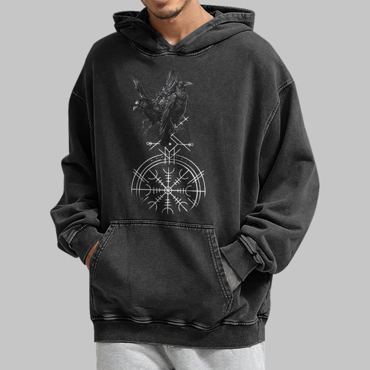 WorldNorse Gothic Raven Vegvisir Print Washed Hoodie - image 5