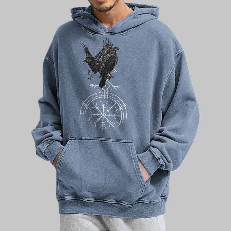 WorldNorse Gothic Raven Vegvisir Print Washed Hoodie - image 22