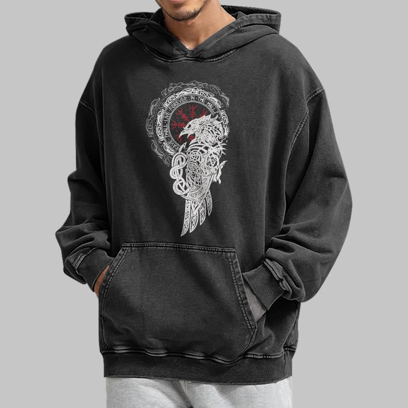 WorldNorse Celtic Raven Helm Of Awe Washed Hoodie - image 5