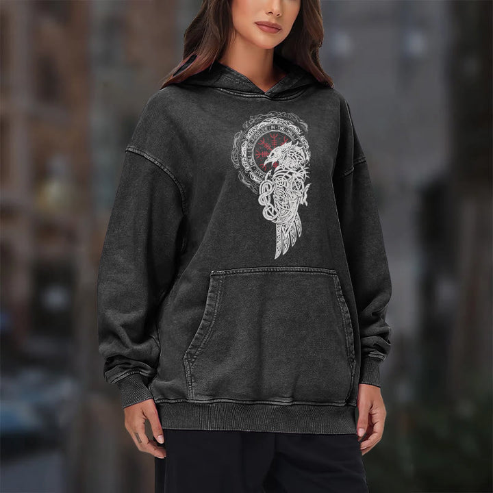 WorldNorse Celtic Raven Helm Of Awe Washed Hoodie - image 12