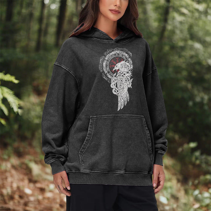 WorldNorse Celtic Raven Helm Of Awe Washed Hoodie - image 11