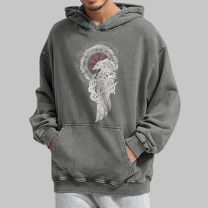 WorldNorse Celtic Raven Helm Of Awe Washed Hoodie - image 15