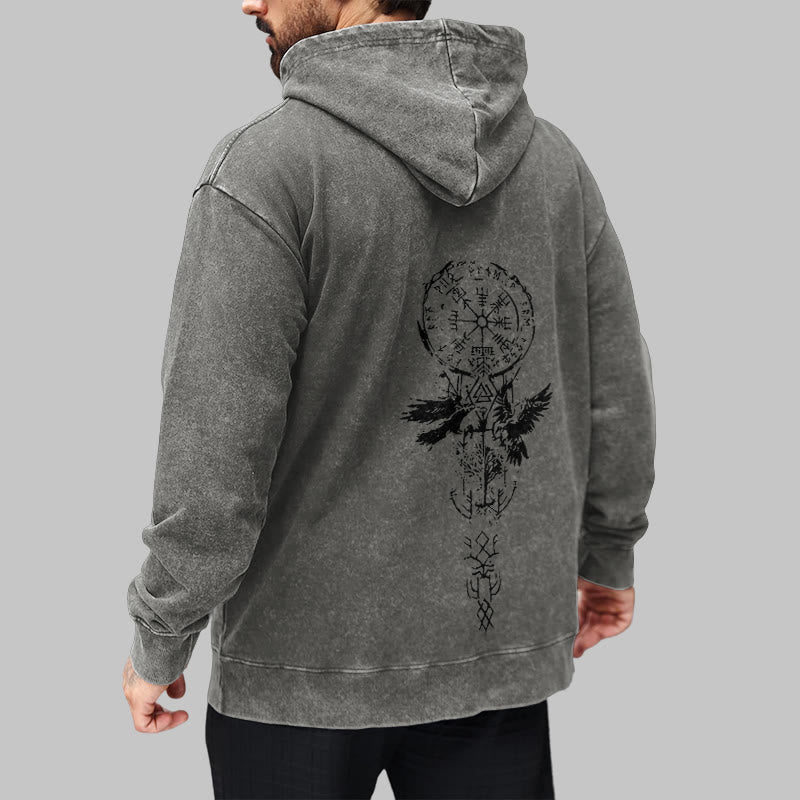 WorldNorse Valknut Raven Back Print Washed Hoodie - image 14